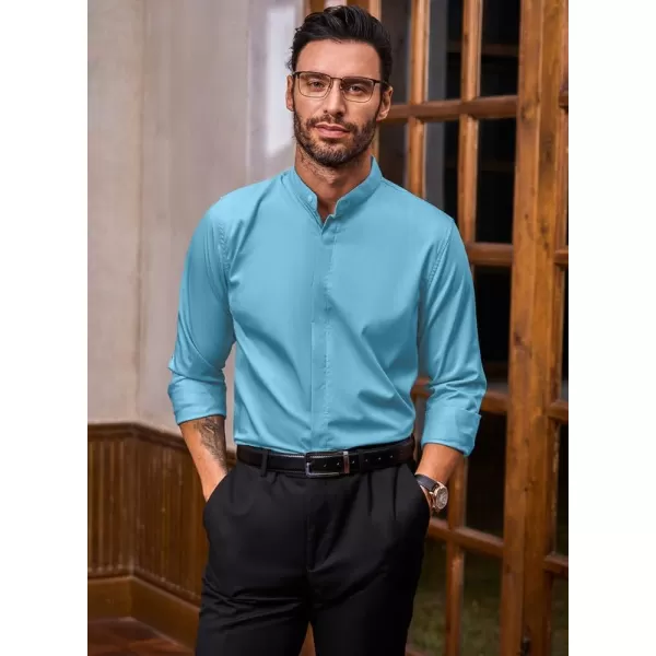 JMIERR Men's Banded Collar Slim Fit Long Sleeve Casual Button Down Dress Shirts