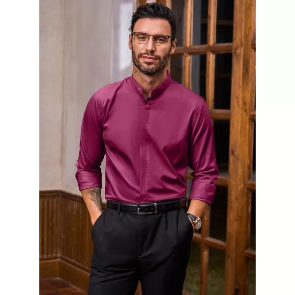 JMIERR Men's Banded Collar Slim Fit Long Sleeve Casual Button Down Dress Shirts
