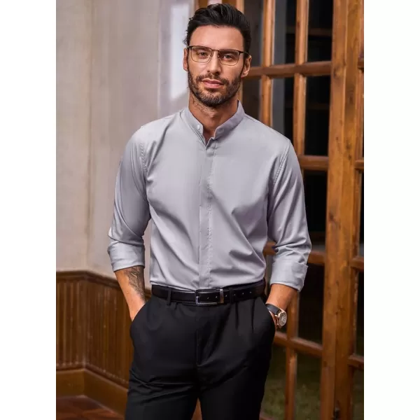 JMIERR Men's Banded Collar Slim Fit Long Sleeve Casual Button Down Dress Shirts