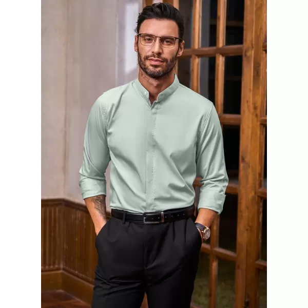 JMIERR Men's Banded Collar Slim Fit Long Sleeve Casual Button Down Dress Shirts