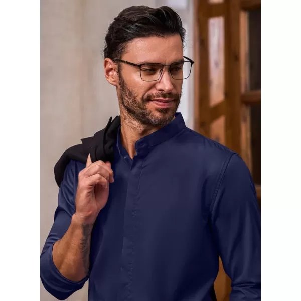 JMIERR Men's Banded Collar Slim Fit Long Sleeve Casual Button Down Dress Shirts
