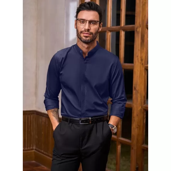 JMIERR Men's Banded Collar Slim Fit Long Sleeve Casual Button Down Dress Shirts