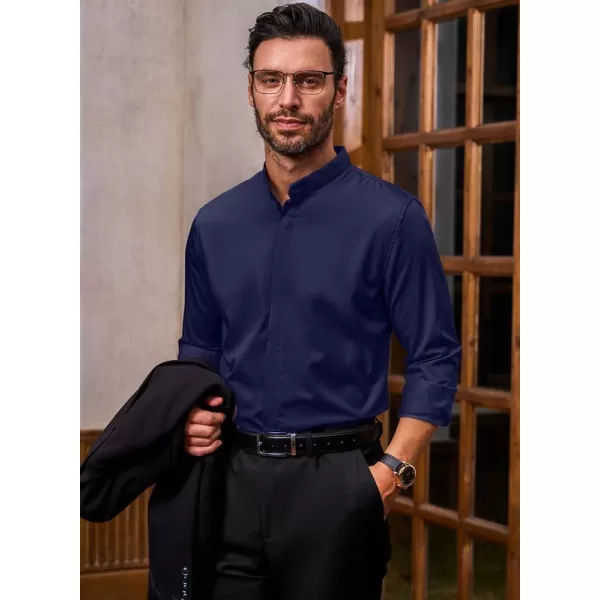 JMIERR Men's Banded Collar Slim Fit Long Sleeve Casual Button Down Dress Shirts
