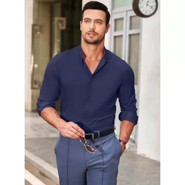 JMIERR Men's Banded Collar Slim Fit Long Sleeve Casual Button Down Dress Shirts