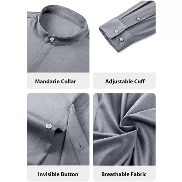 JMIERR Men's Banded Collar Slim Fit Long Sleeve Casual Button Down Dress Shirts