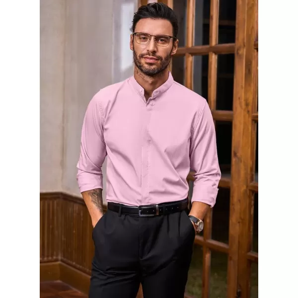 JMIERR Men's Banded Collar Slim Fit Long Sleeve Casual Button Down Dress Shirts