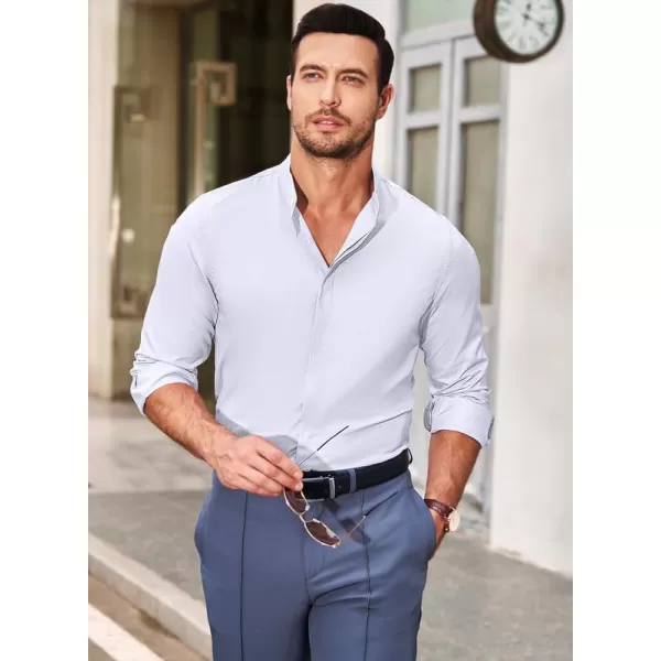 JMIERR Men's Banded Collar Slim Fit Long Sleeve Casual Button Down Dress Shirts