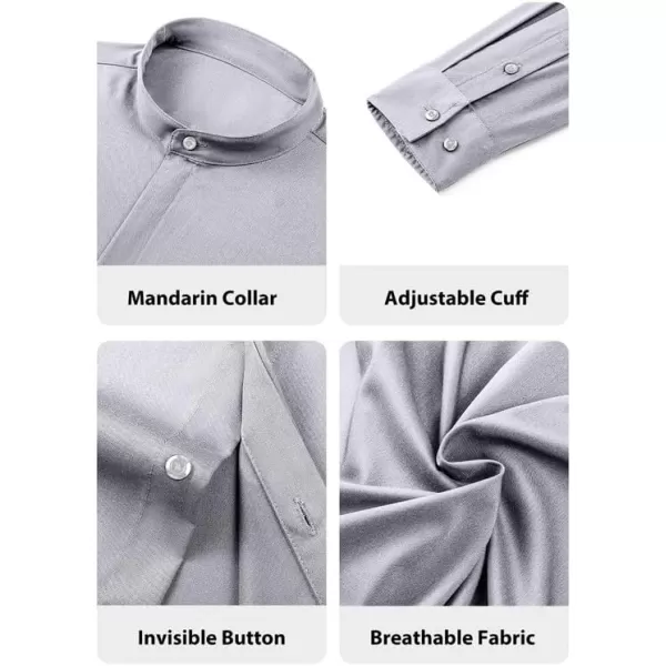 JMIERR Men's Banded Collar Slim Fit Long Sleeve Casual Button Down Dress Shirts