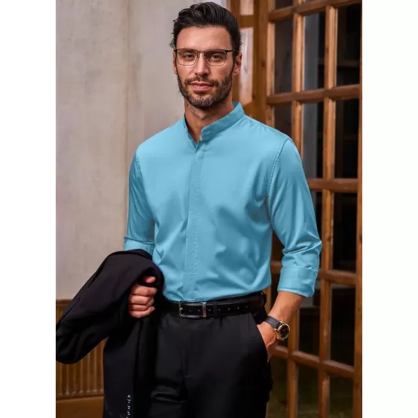 JMIERR Men's Banded Collar Slim Fit Long Sleeve Casual Button Down Dress Shirts