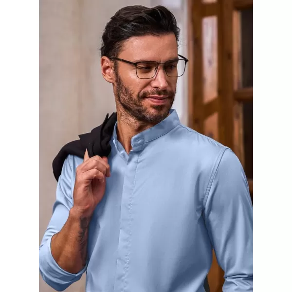 JMIERR Men's Banded Collar Slim Fit Long Sleeve Casual Button Down Dress Shirts