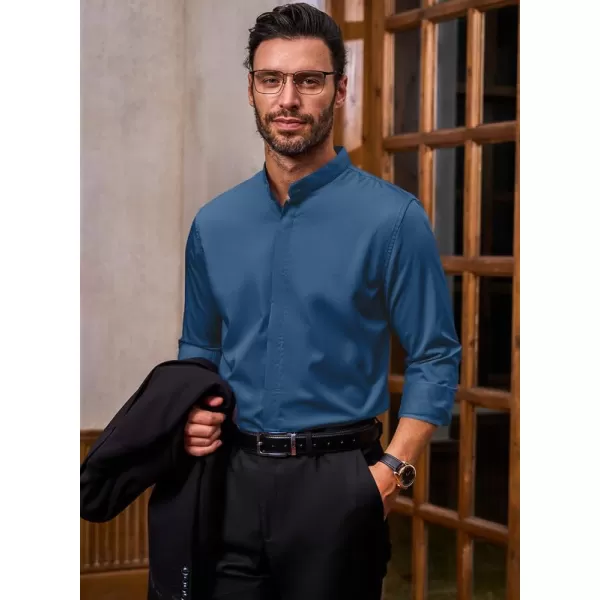 JMIERR Men's Banded Collar Slim Fit Long Sleeve Casual Button Down Dress Shirts