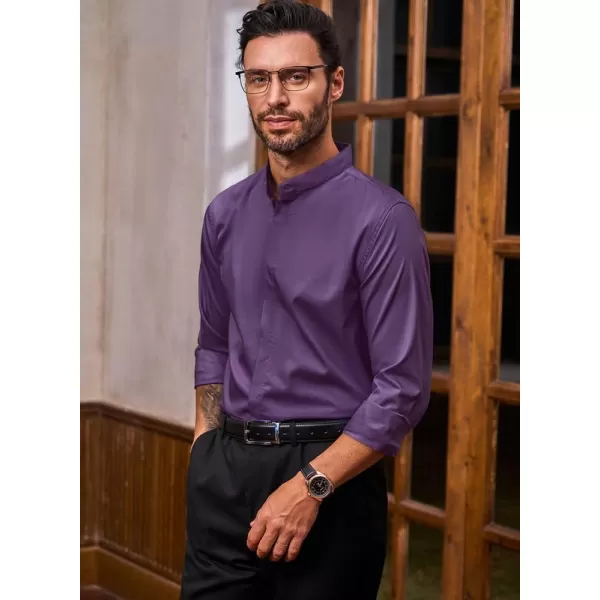 JMIERR Men's Banded Collar Slim Fit Long Sleeve Casual Button Down Dress Shirts