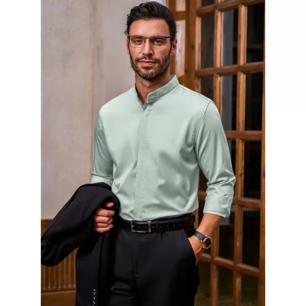 JMIERR Men's Banded Collar Slim Fit Long Sleeve Casual Button Down Dress Shirts