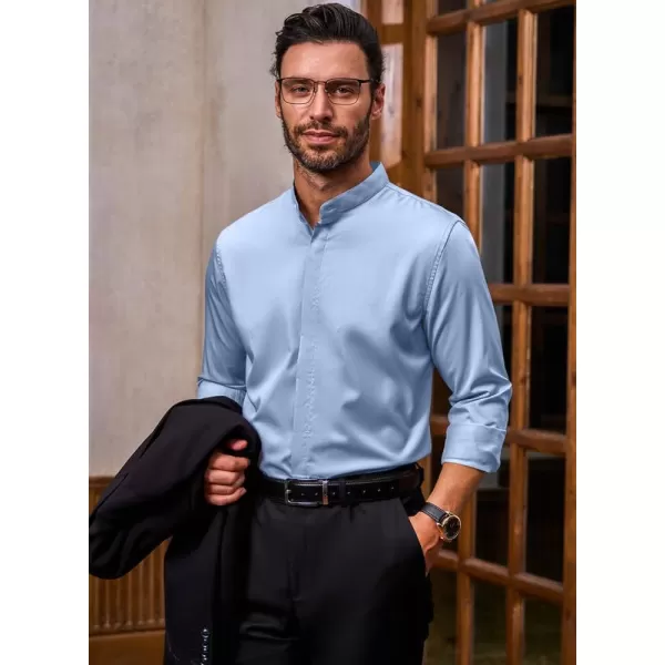 JMIERR Men's Banded Collar Slim Fit Long Sleeve Casual Button Down Dress Shirts