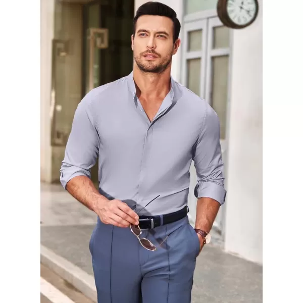 JMIERR Men's Banded Collar Slim Fit Long Sleeve Casual Button Down Dress Shirts