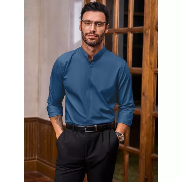 JMIERR Men's Banded Collar Slim Fit Long Sleeve Casual Button Down Dress Shirts