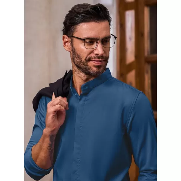 JMIERR Men's Banded Collar Slim Fit Long Sleeve Casual Button Down Dress Shirts