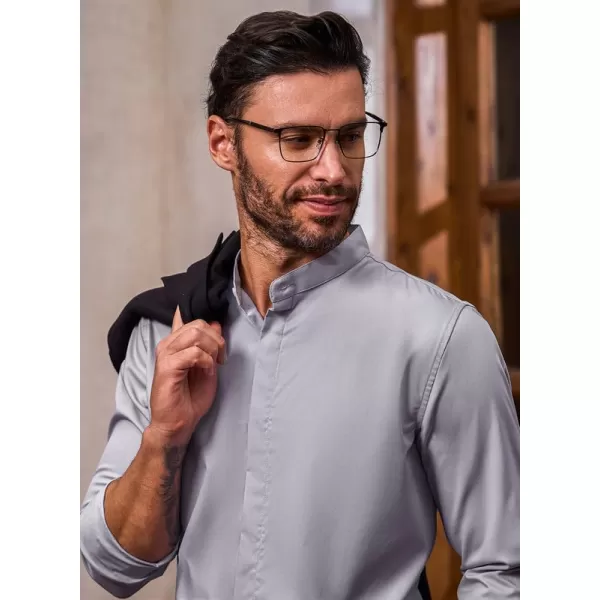 JMIERR Men's Banded Collar Slim Fit Long Sleeve Casual Button Down Dress Shirts
