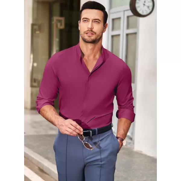 JMIERR Men's Banded Collar Slim Fit Long Sleeve Casual Button Down Dress Shirts