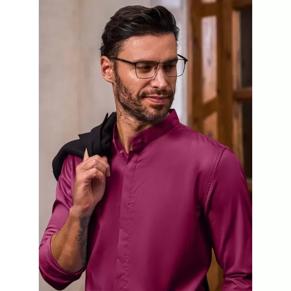 JMIERR Men's Banded Collar Slim Fit Long Sleeve Casual Button Down Dress Shirts