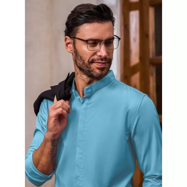 JMIERR Men's Banded Collar Slim Fit Long Sleeve Casual Button Down Dress Shirts
