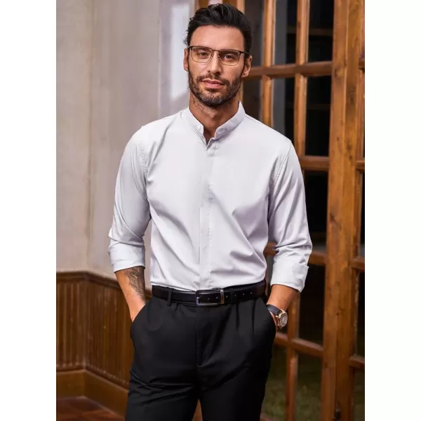 JMIERR Men's Banded Collar Slim Fit Long Sleeve Casual Button Down Dress Shirts