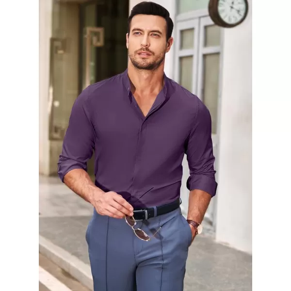JMIERR Men's Banded Collar Slim Fit Long Sleeve Casual Button Down Dress Shirts