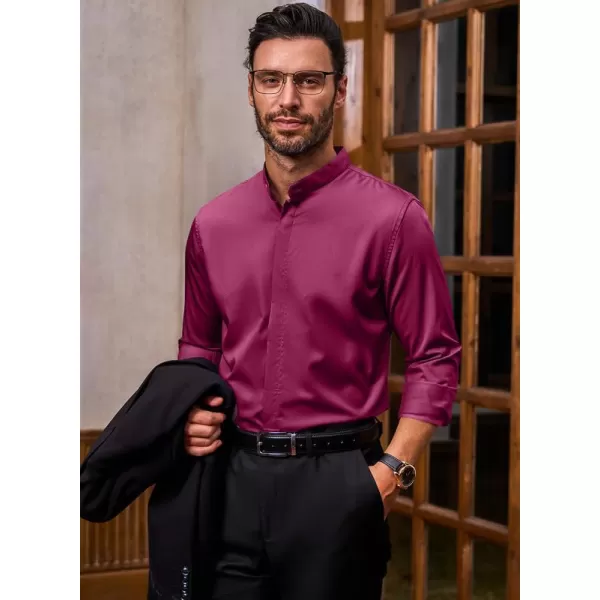 JMIERR Men's Banded Collar Slim Fit Long Sleeve Casual Button Down Dress Shirts