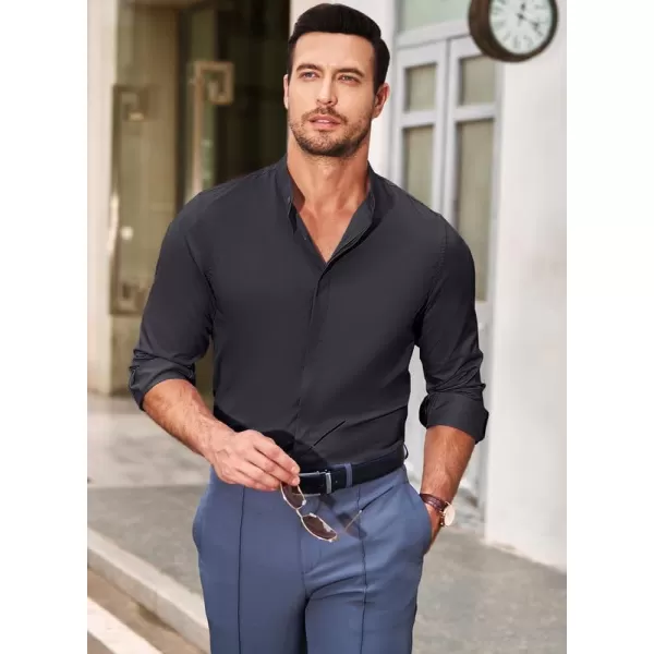 JMIERR Men's Banded Collar Slim Fit Long Sleeve Casual Button Down Dress Shirts