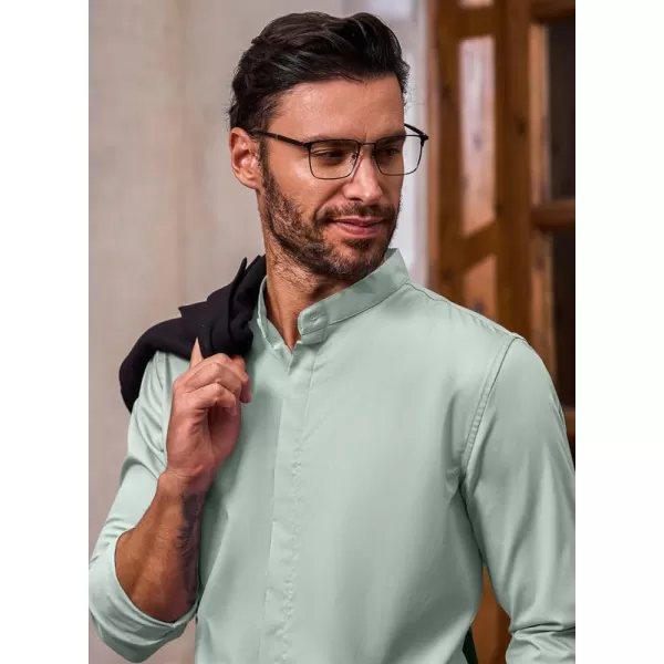 JMIERR Men's Banded Collar Slim Fit Long Sleeve Casual Button Down Dress Shirts
