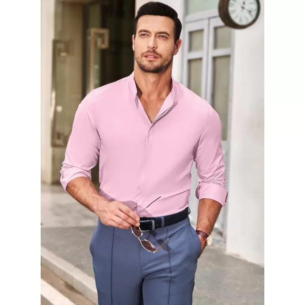 JMIERR Men's Banded Collar Slim Fit Long Sleeve Casual Button Down Dress Shirts