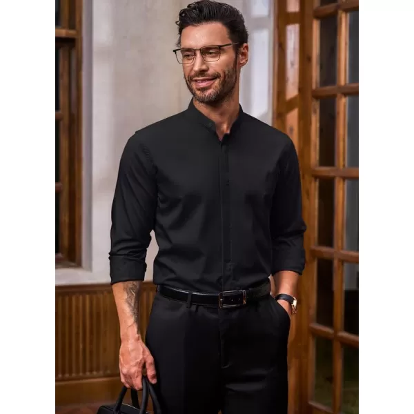 JMIERR Men's Banded Collar Slim Fit Long Sleeve Casual Button Down Dress Shirts