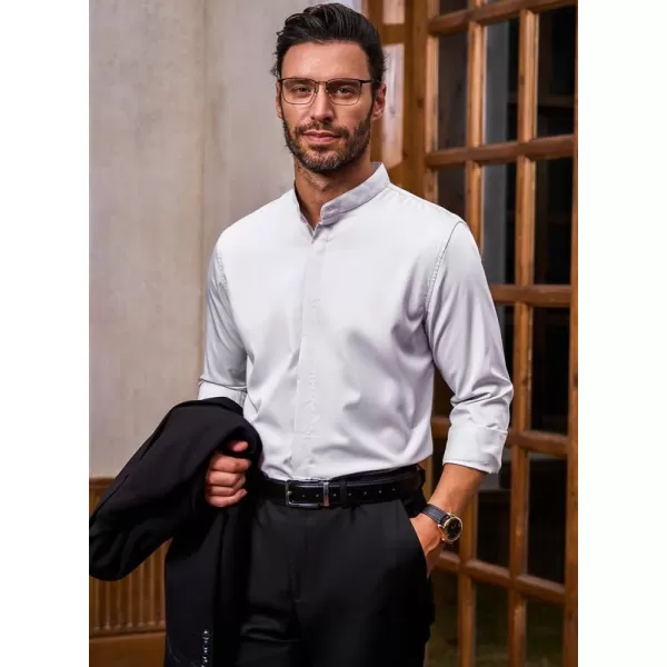 JMIERR Men's Banded Collar Slim Fit Long Sleeve Casual Button Down Dress Shirts