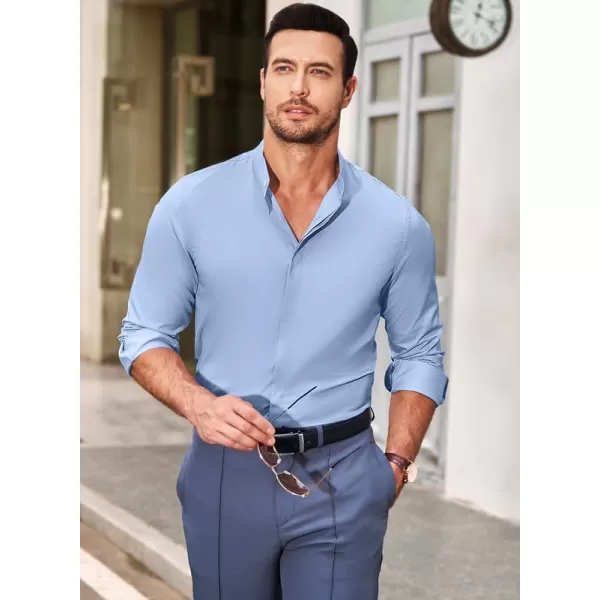 JMIERR Men's Banded Collar Slim Fit Long Sleeve Casual Button Down Dress Shirts