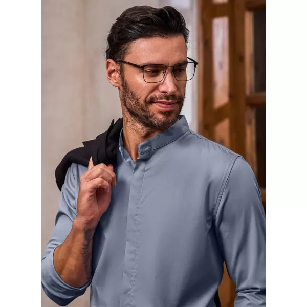 JMIERR Men's Banded Collar Slim Fit Long Sleeve Casual Button Down Dress Shirts