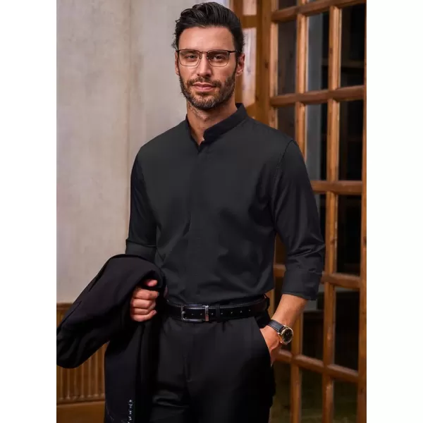 JMIERR Men's Banded Collar Slim Fit Long Sleeve Casual Button Down Dress Shirts