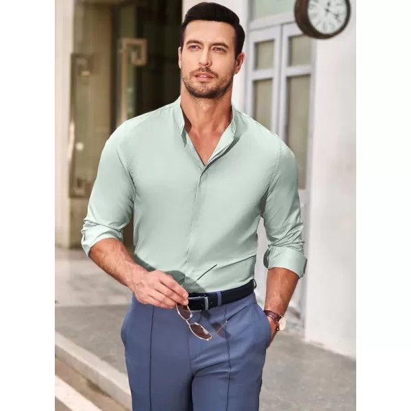 JMIERR Men's Banded Collar Slim Fit Long Sleeve Casual Button Down Dress Shirts