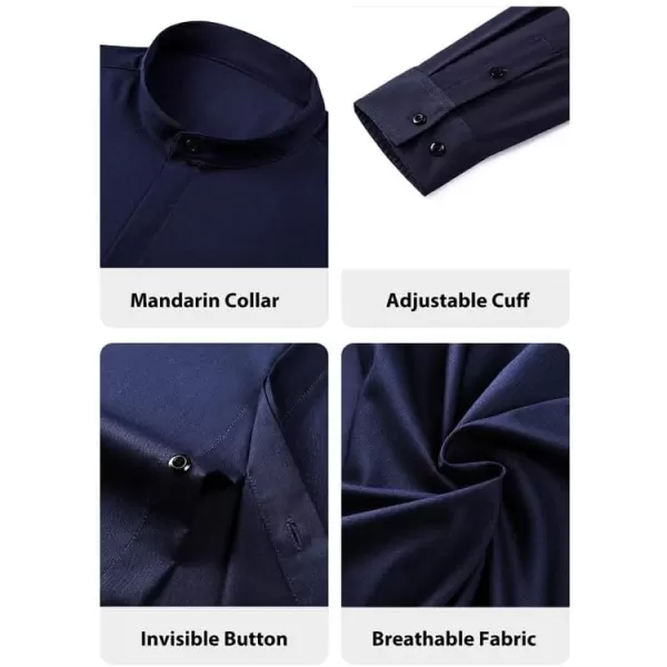JMIERR Men's Banded Collar Slim Fit Long Sleeve Casual Button Down Dress Shirts