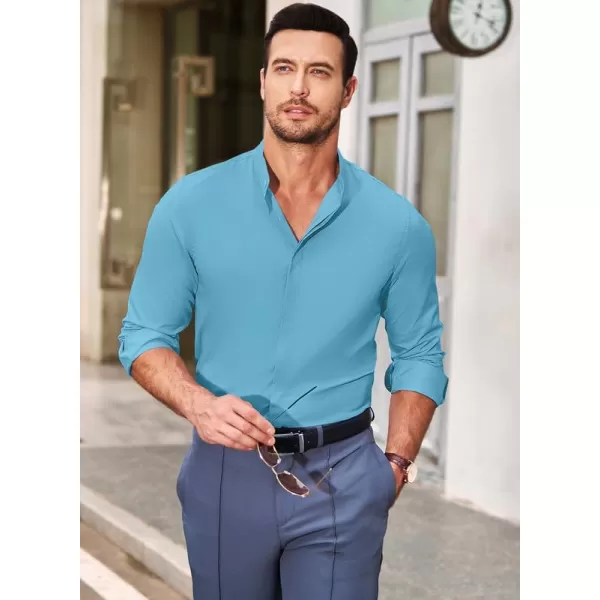 JMIERR Men's Banded Collar Slim Fit Long Sleeve Casual Button Down Dress Shirts