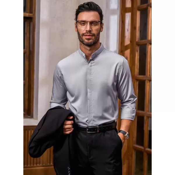 JMIERR Men's Banded Collar Slim Fit Long Sleeve Casual Button Down Dress Shirts