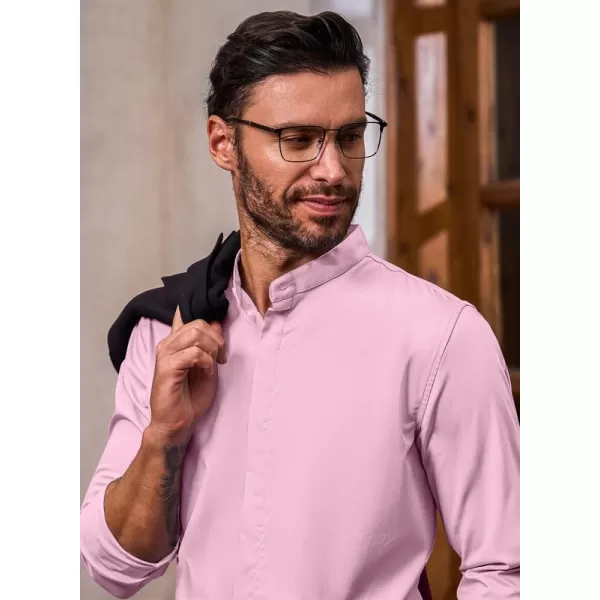 JMIERR Men's Banded Collar Slim Fit Long Sleeve Casual Button Down Dress Shirts