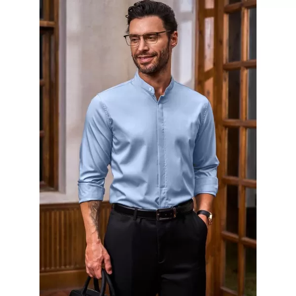 JMIERR Men's Banded Collar Slim Fit Long Sleeve Casual Button Down Dress Shirts