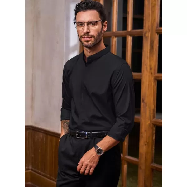 JMIERR Men's Banded Collar Slim Fit Long Sleeve Casual Button Down Dress Shirts
