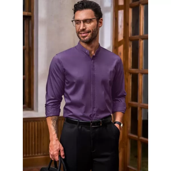 JMIERR Men's Banded Collar Slim Fit Long Sleeve Casual Button Down Dress Shirts