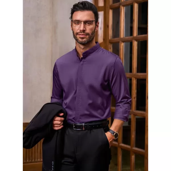 JMIERR Men's Banded Collar Slim Fit Long Sleeve Casual Button Down Dress Shirts
