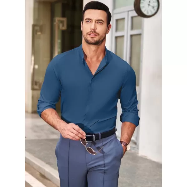 JMIERR Men's Banded Collar Slim Fit Long Sleeve Casual Button Down Dress Shirts