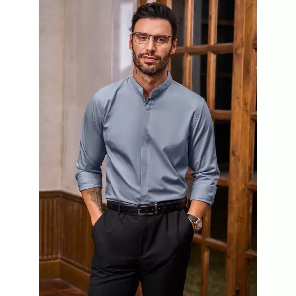 JMIERR Men's Banded Collar Slim Fit Long Sleeve Casual Button Down Dress Shirts