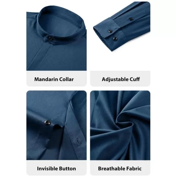 JMIERR Men's Banded Collar Slim Fit Long Sleeve Casual Button Down Dress Shirts
