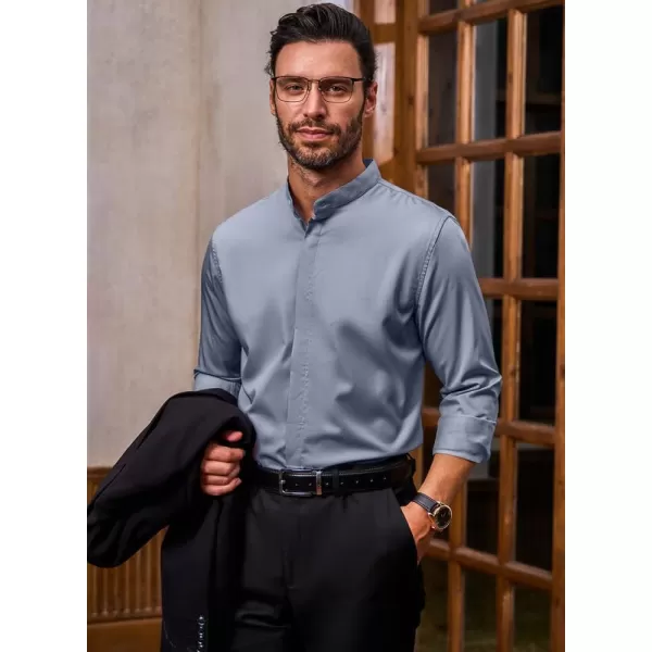 JMIERR Men's Banded Collar Slim Fit Long Sleeve Casual Button Down Dress Shirts