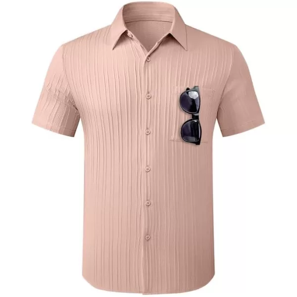 JMIERR Men's Button Down Shirts Textured Short Sleeve Casual Summer Hawaiian Beach Shirt with Pocket
